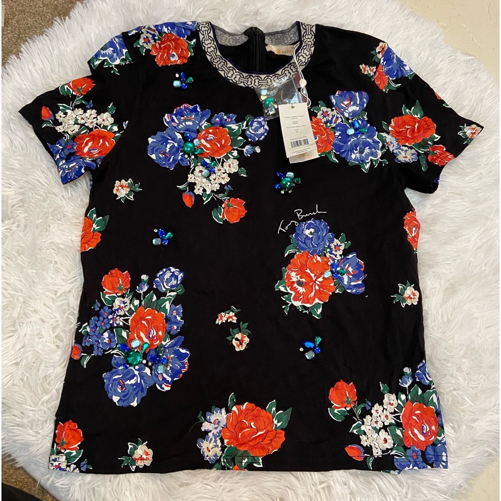 Tory Burch Floral Embellished T-Shirt